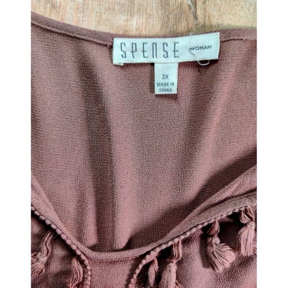 Spense Woman Semi-sheer Fringed Blouse Plus size 2X, Brown - Picture 4 of 4